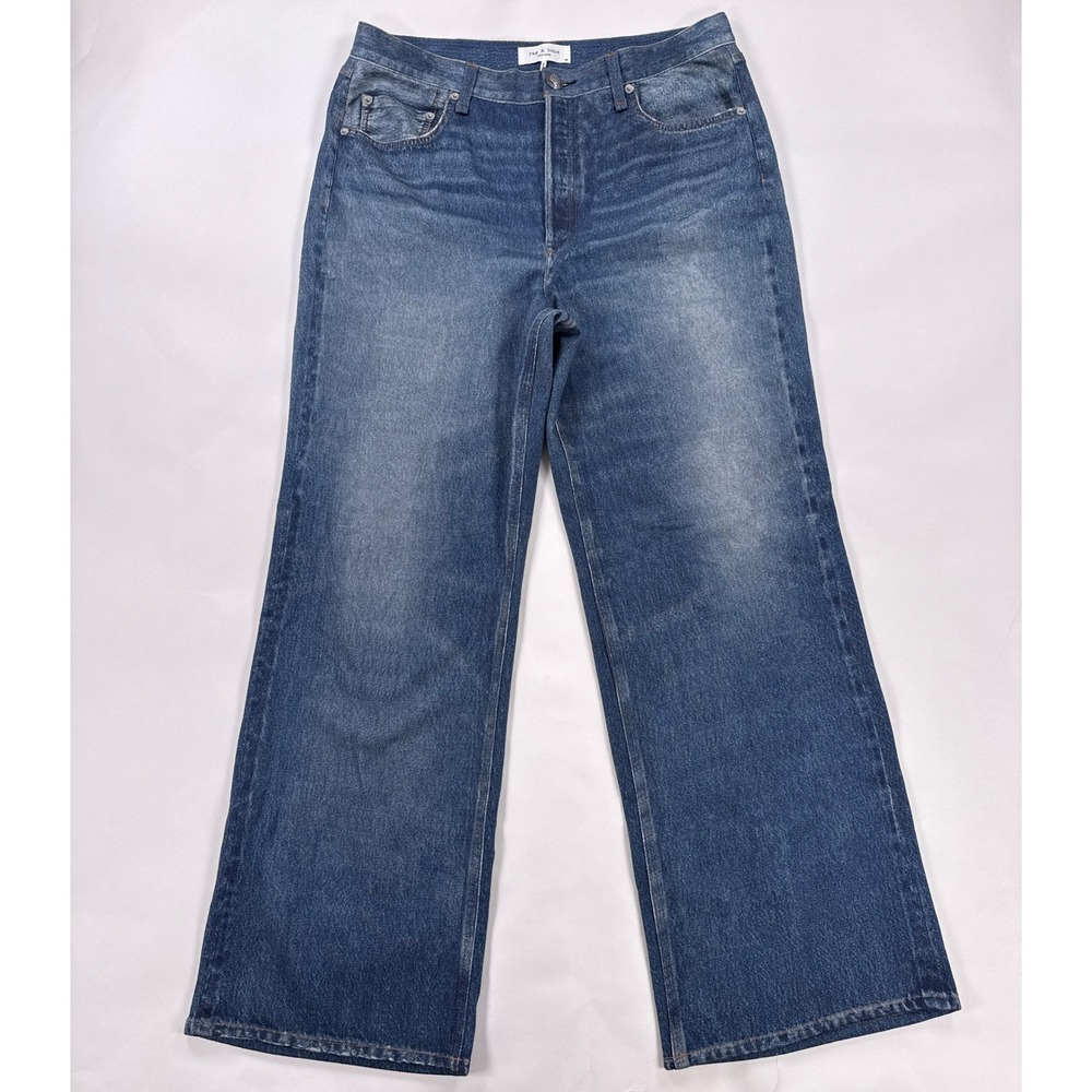 Rag & Bone Miramar Sofie Wide Leg Pants 30 Blue Denim Print Terry Sweatpant Jean